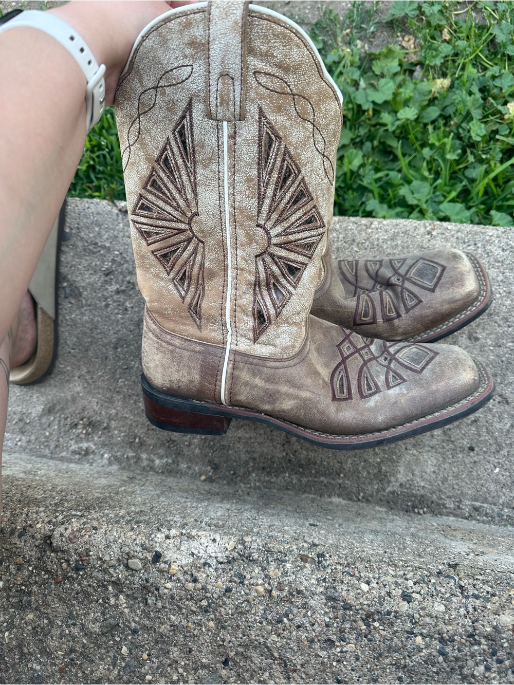Laredo Leopard Lined Brown Cowboy Boots - Picture 4 of 7